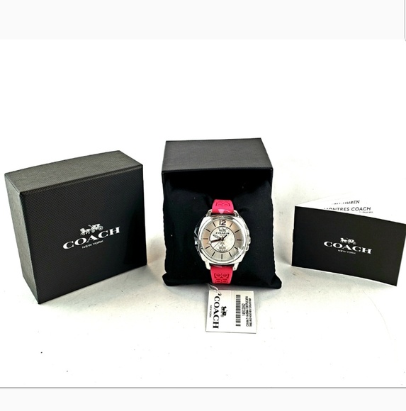 Coach Womens Boyfriend Fuchsia Logo-Embossed Watch - Picture 3 of 8